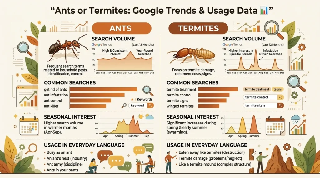 Ants or Termites : Google Trends & Usage Data 📊